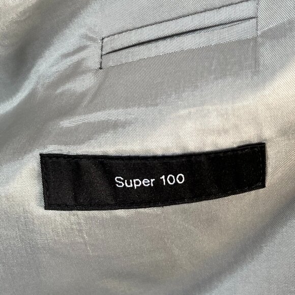 Hugo Boss Suit Coat Jacket Mens 44R Gray w/ Blue Stripe Wool Super 100 2-Btn USA - Picture 11 of 15